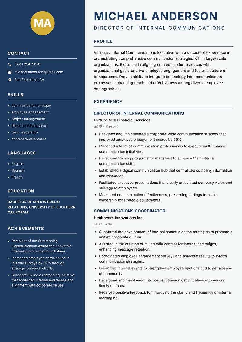 Internal Communications Executive resume template — Classic Clean