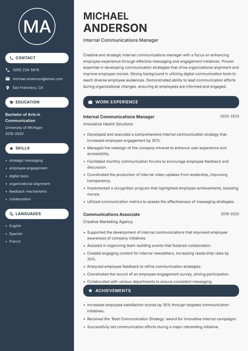 Internal Communications Manager resume template — Compact