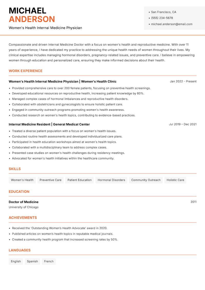 Internal Medicine Doctor resume template — Modern Professional