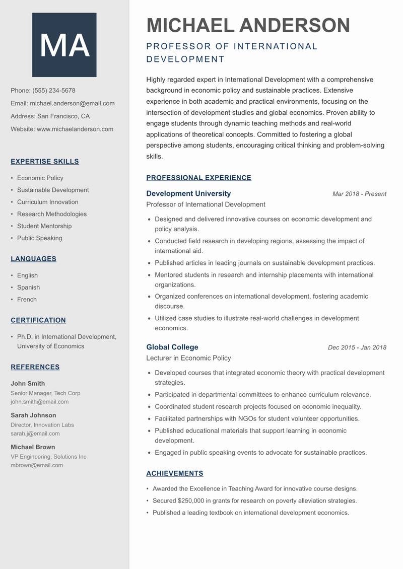 International Studies Professor resume template — Creative Minimal
