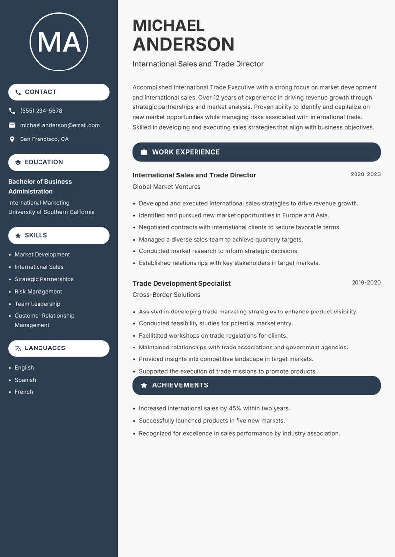 International Trade Executive resume template — Compact
