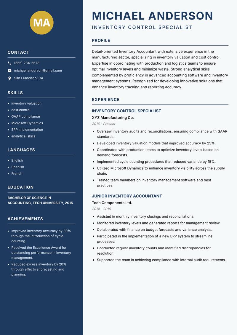 Inventory Accountant resume template — Classic Clean
