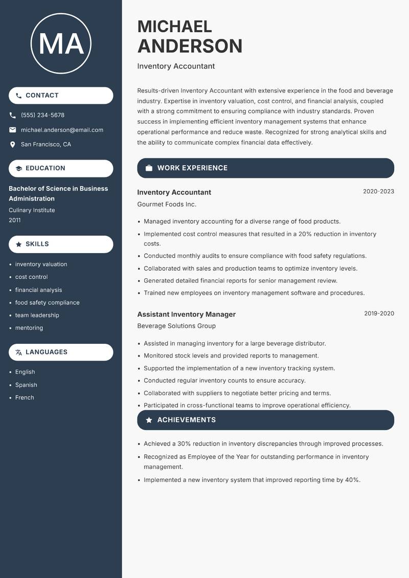 Inventory Accountant resume template — Compact