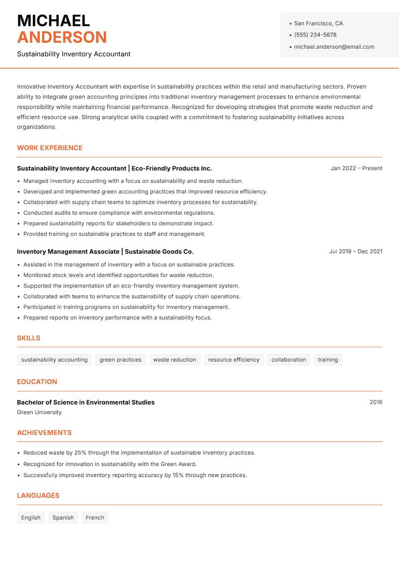 Inventory Accountant resume template — Modern Professional