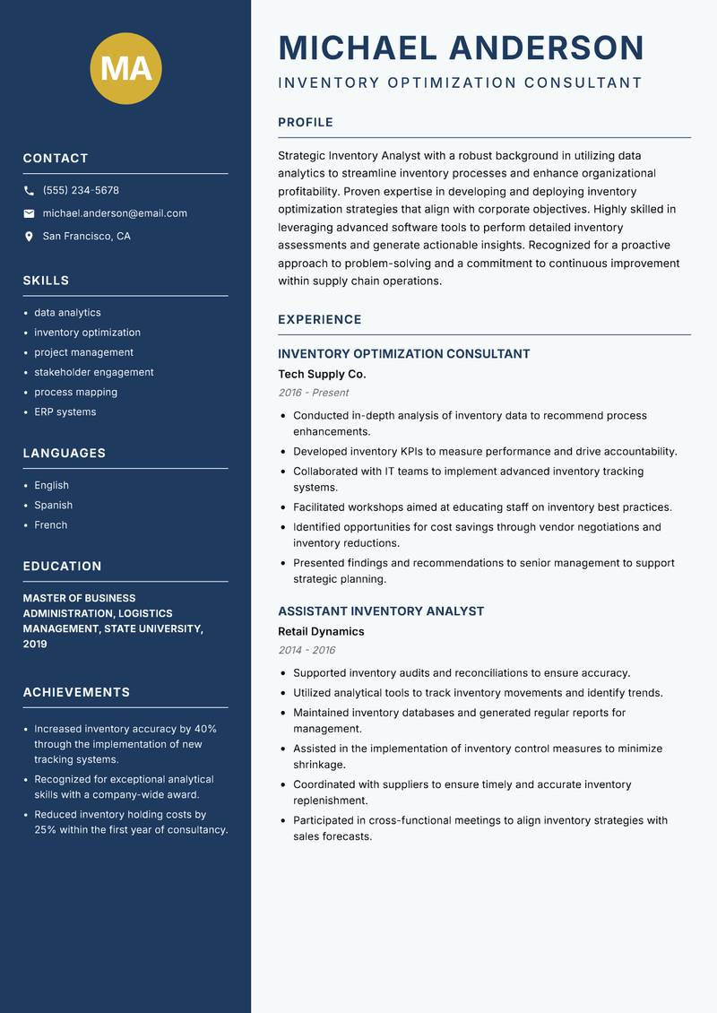 Inventory Analyst resume template — Classic Clean