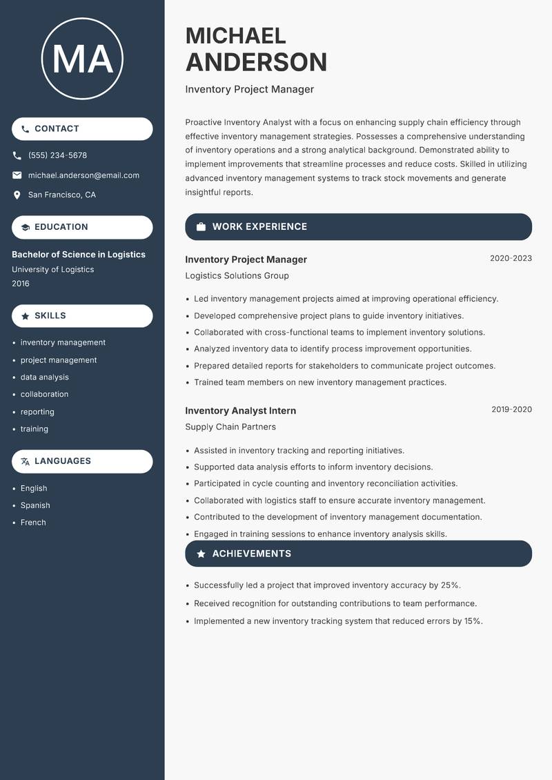 Inventory Analyst resume template — Compact