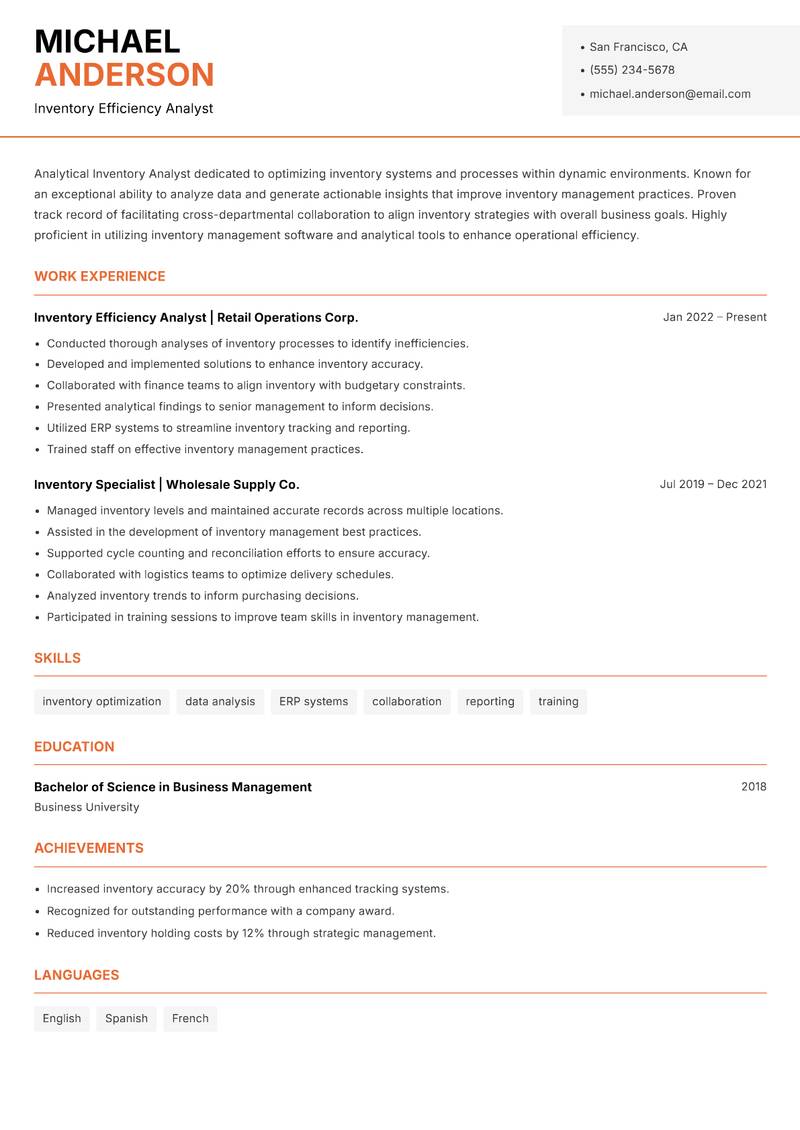 Inventory Analyst resume template — Modern Professional