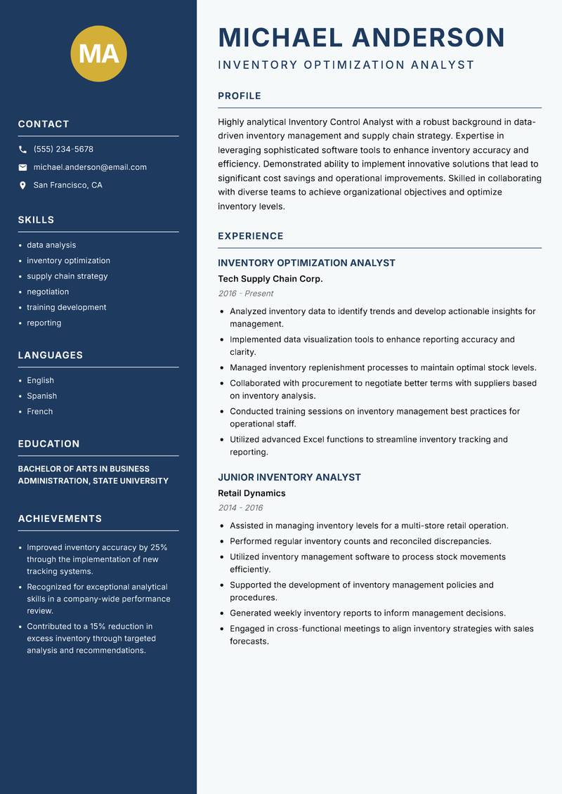 Inventory Control Analyst resume template — Classic Clean