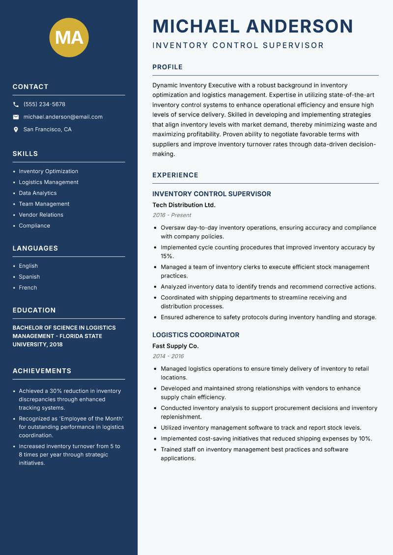 Inventory Executive resume template — Classic Clean