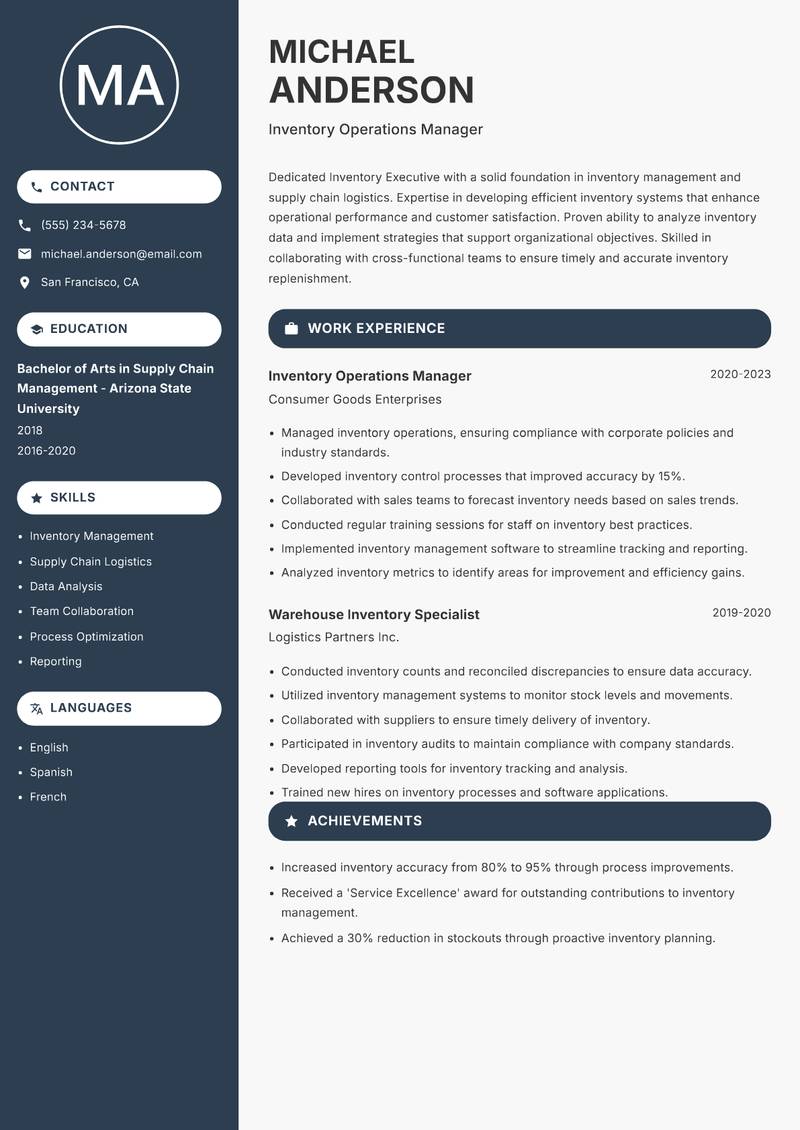 Inventory Executive resume template — Compact