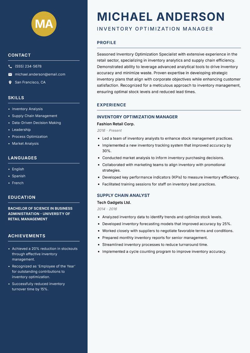 Inventory Optimization Specialist resume template — Classic Clean
