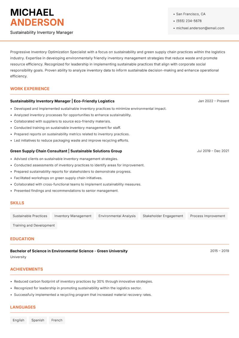 Inventory Optimization Specialist resume template — Modern Professional