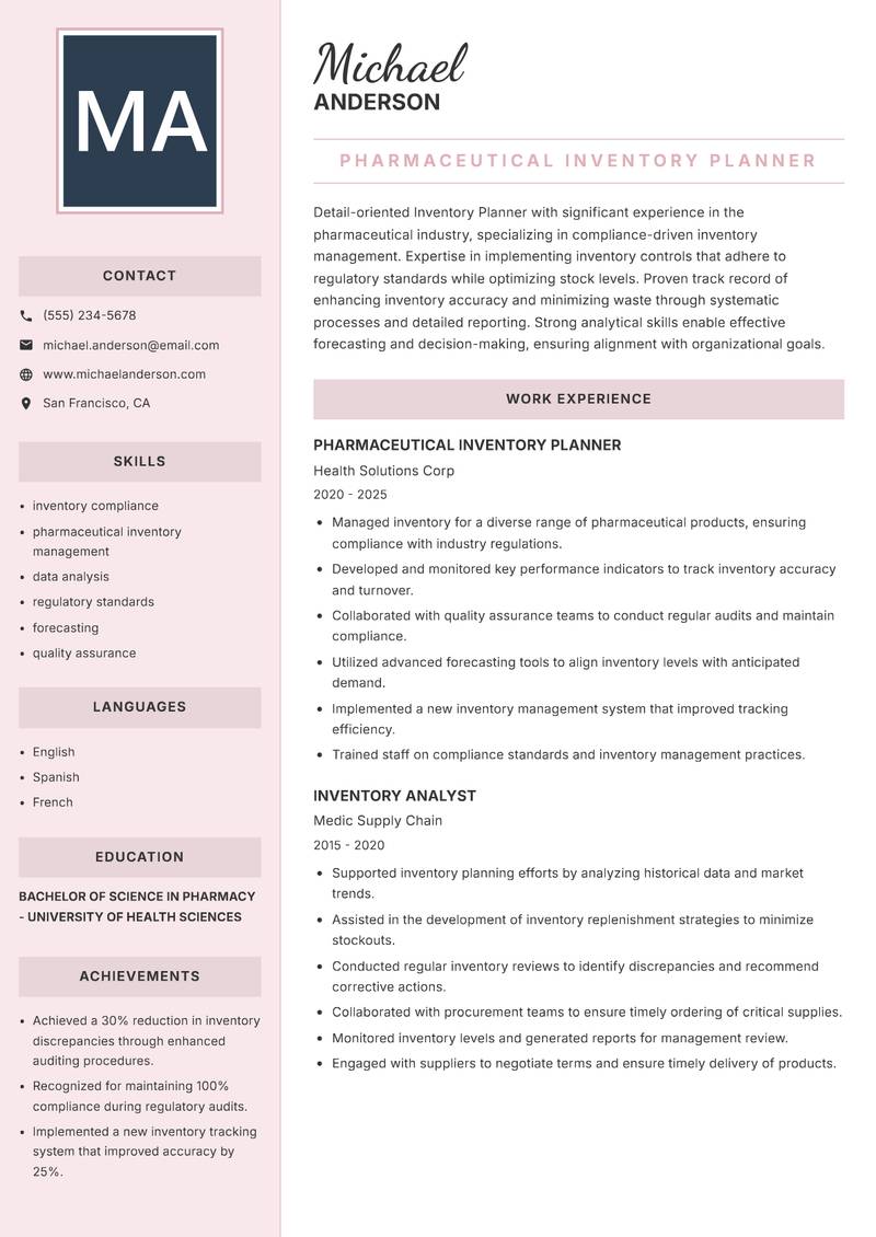 Inventory Planner resume template — Executive
