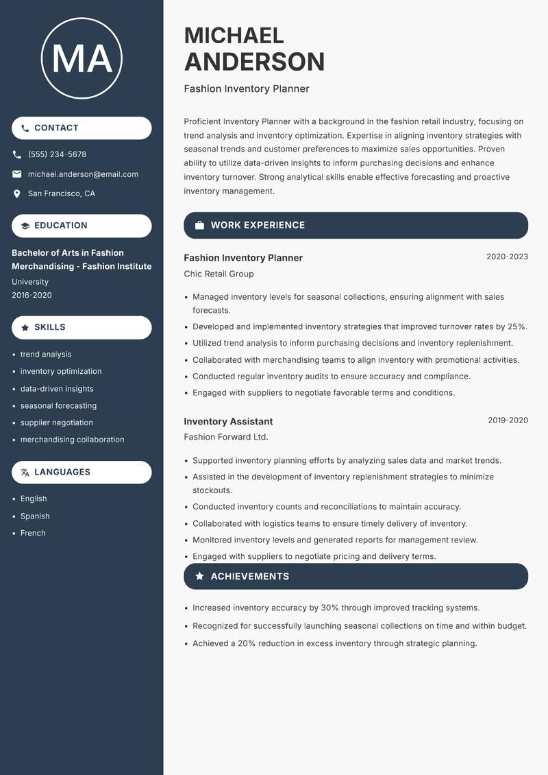 Inventory Planner resume template — Compact