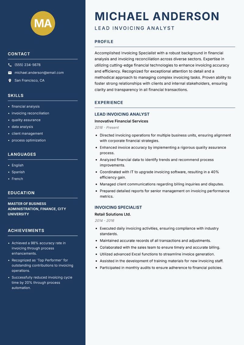 Invoicing Specialist resume template — Classic Clean