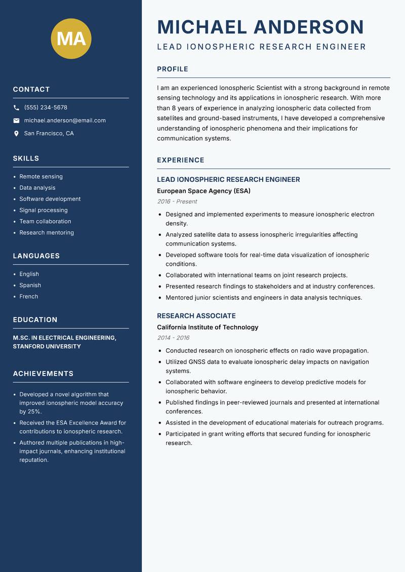 Ionospheric Scientist resume template — Classic Clean