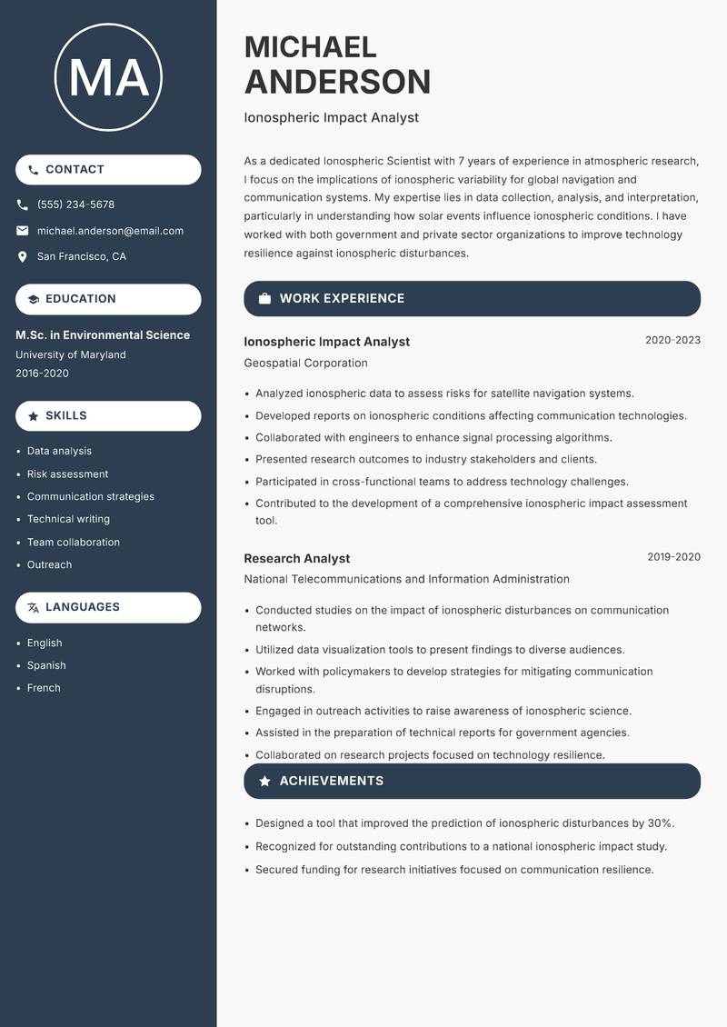 Ionospheric Scientist resume template — Compact