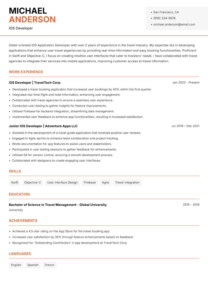 iOS Application Developer resume template — Modern Professional