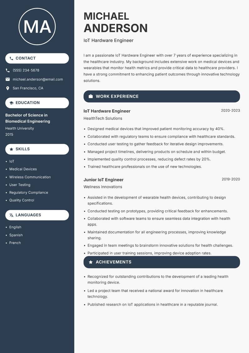 IoT Hardware Engineer resume template — Compact