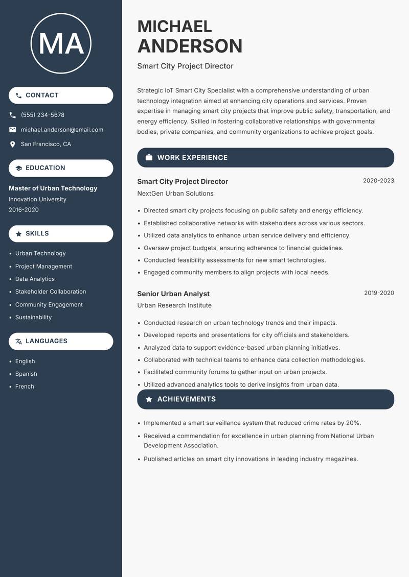 IoT Smart City Specialist resume template — Compact