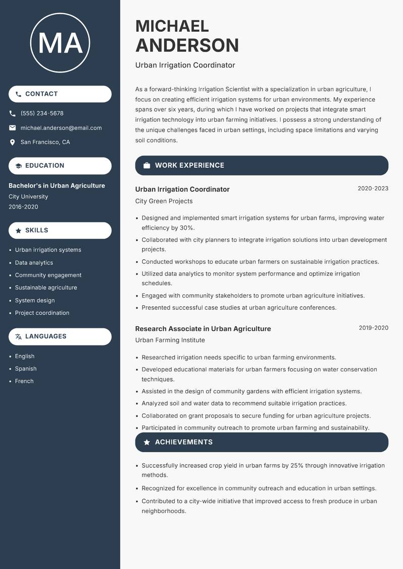 Irrigation Scientist resume template — Compact