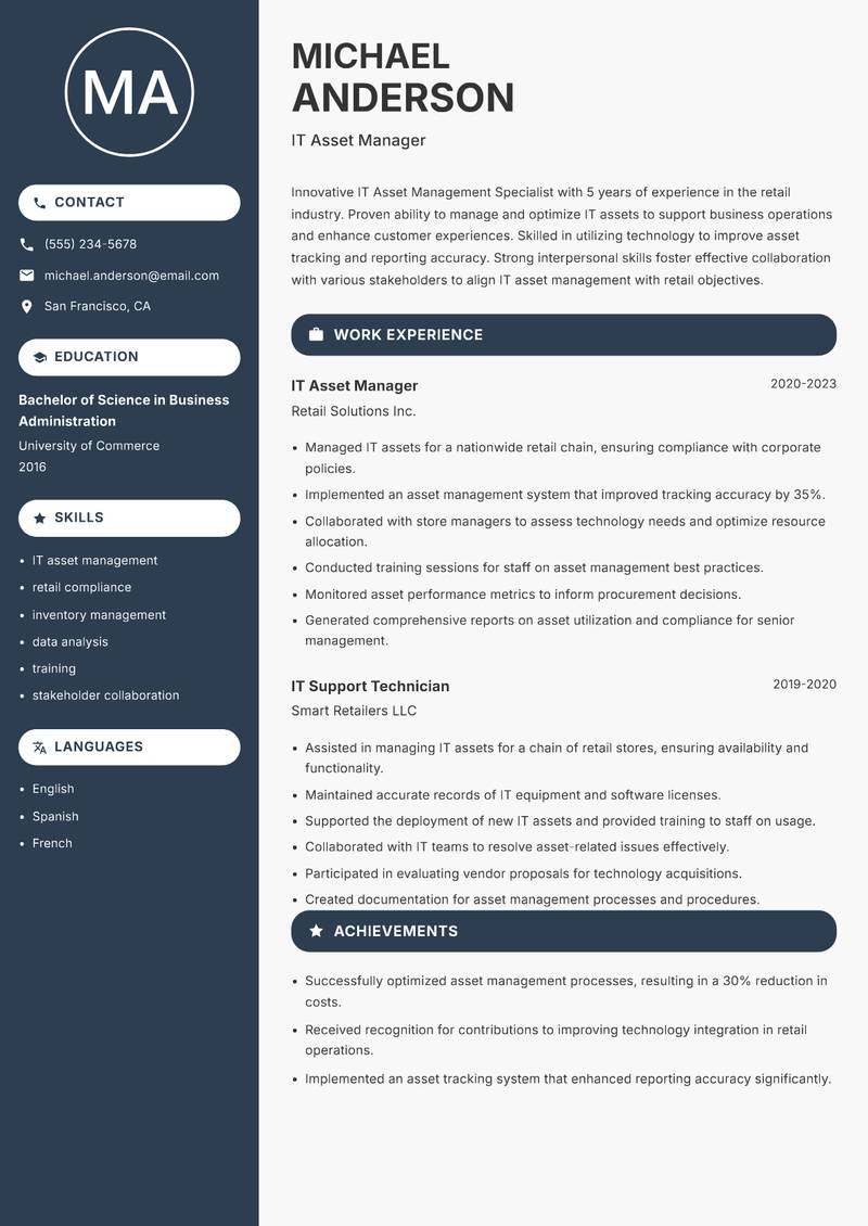 IT Asset Management Specialist resume template — Compact