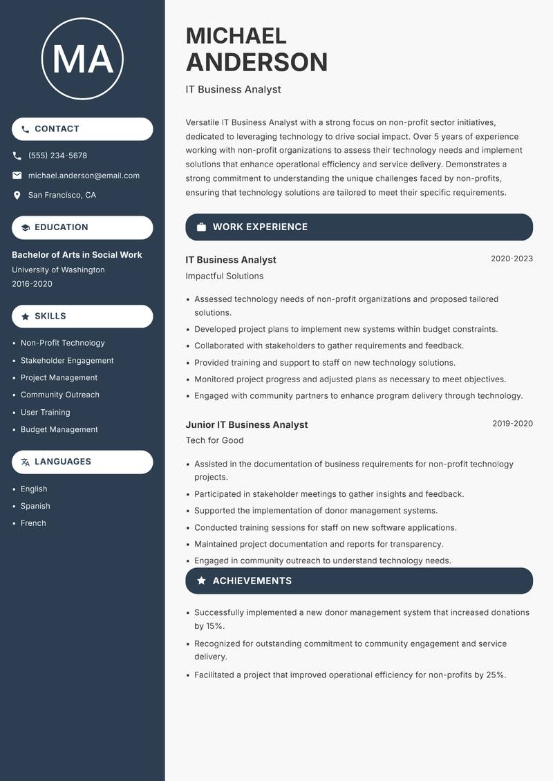IT Business Analyst resume template — Compact