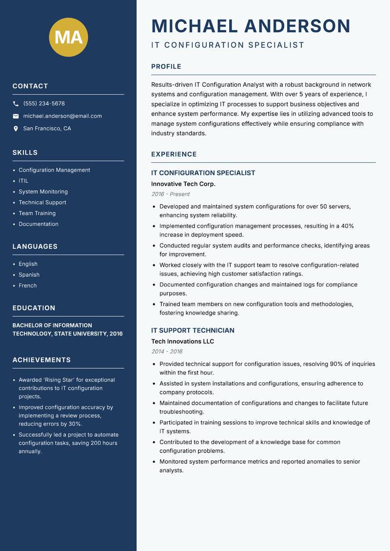 IT Configuration Analyst resume template — Classic Clean