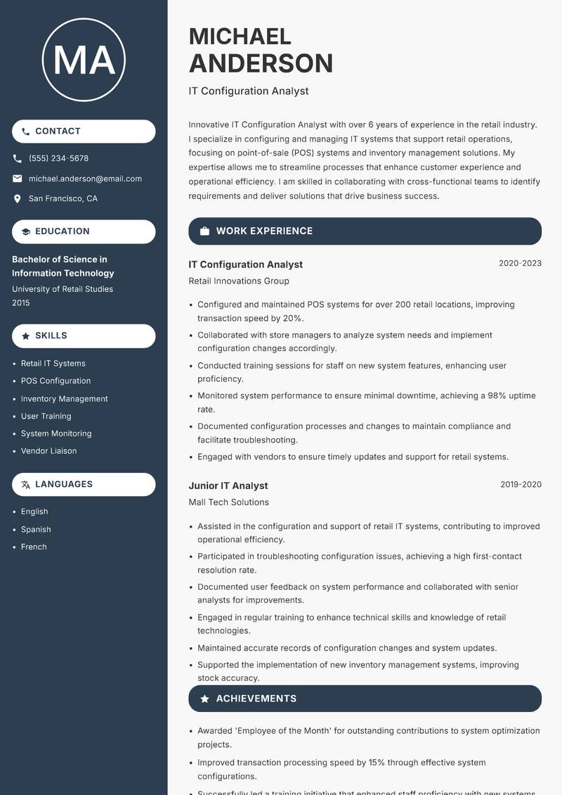 IT Configuration Analyst resume template — Compact