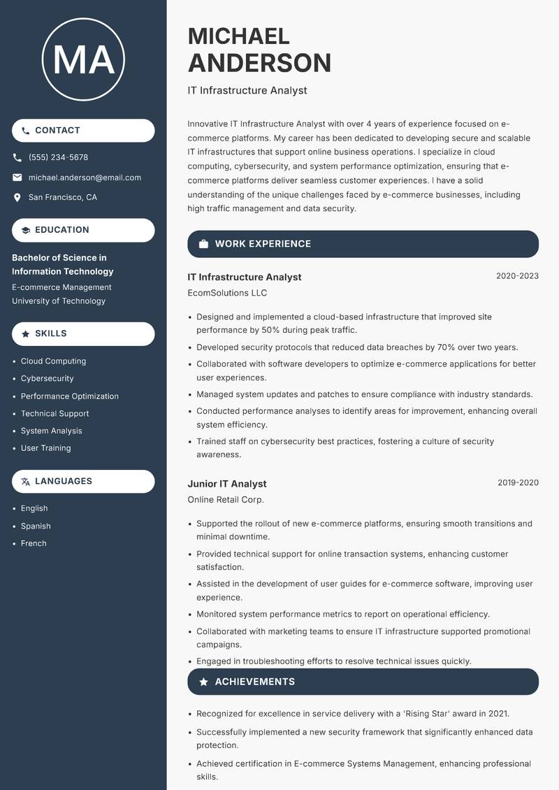 IT Infrastructure Analyst resume template — Compact
