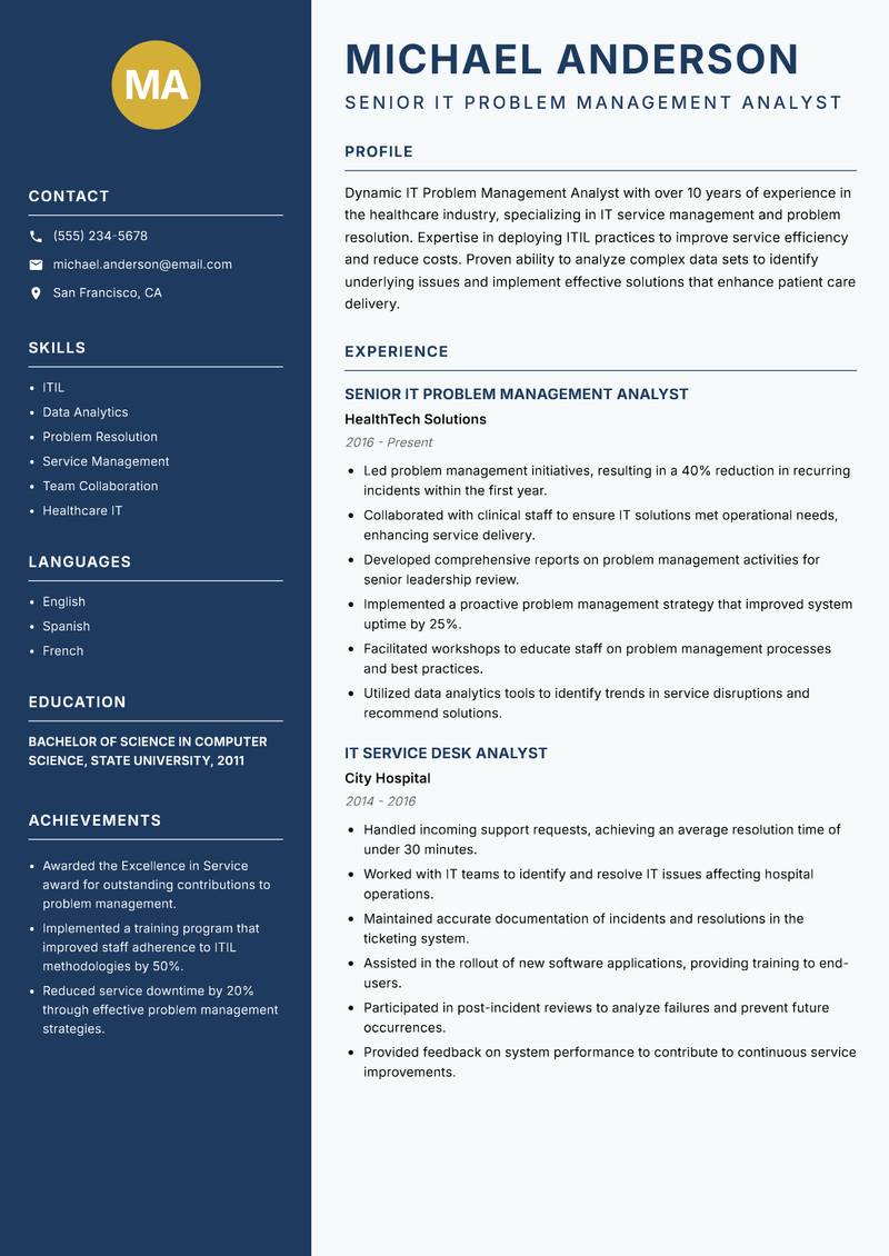 IT Problem Management Analyst resume template — Classic Clean