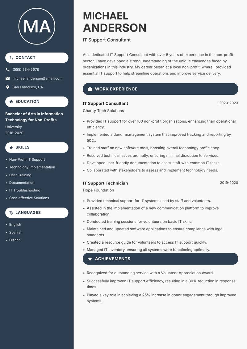 IT Support Consultant resume template — Compact
