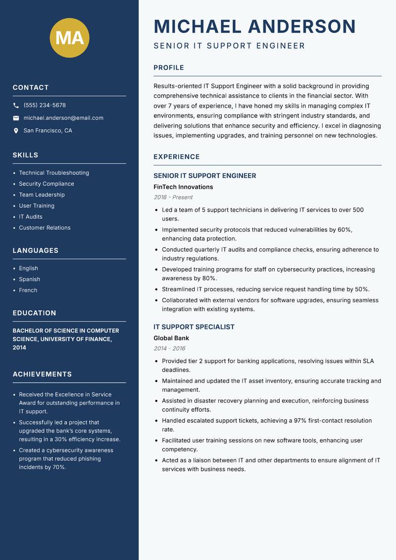 IT Support Engineer resume template — Classic Clean