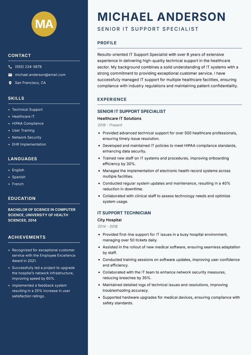 IT Support Specialist resume template — Classic Clean