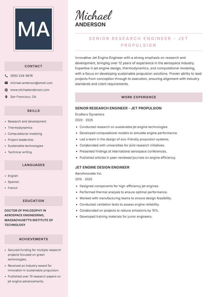 Jet Engine Engineer resume template — Executive