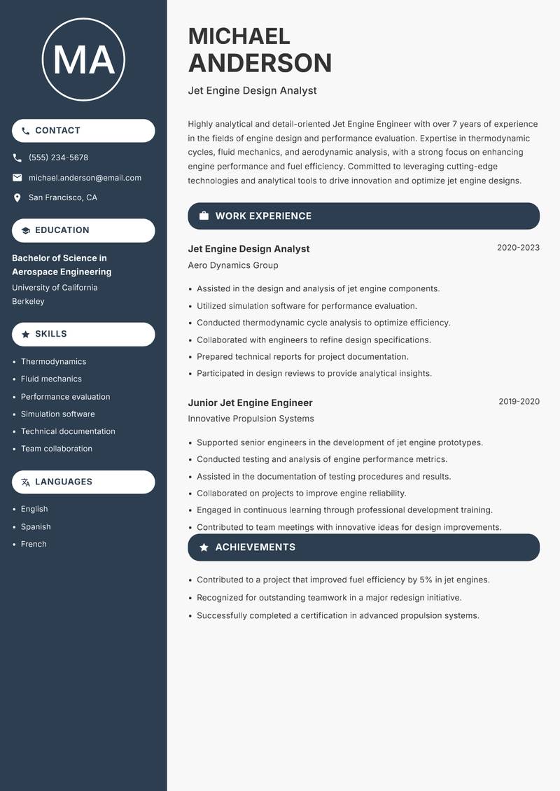 Jet Engine Engineer resume template — Compact