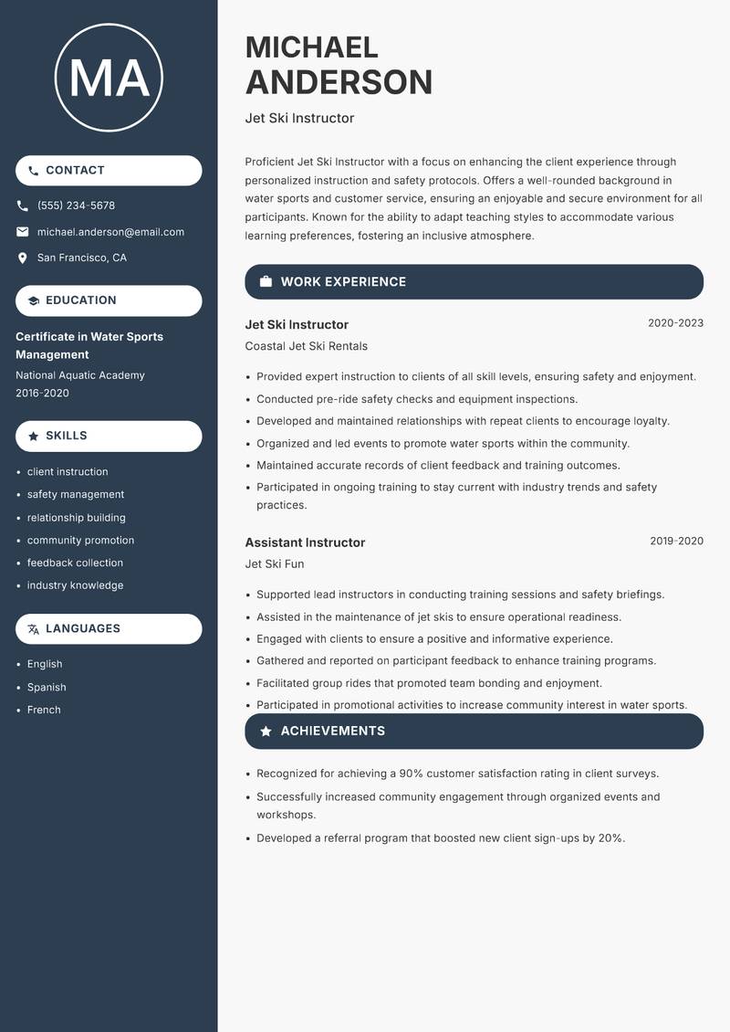 Jet Ski Instructor resume template — Compact