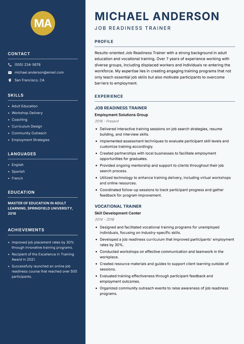 Job Readiness Trainer resume template — Classic Clean