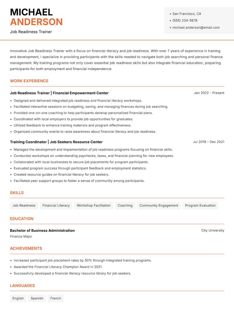 Job Readiness Trainer resume template — Modern Professional