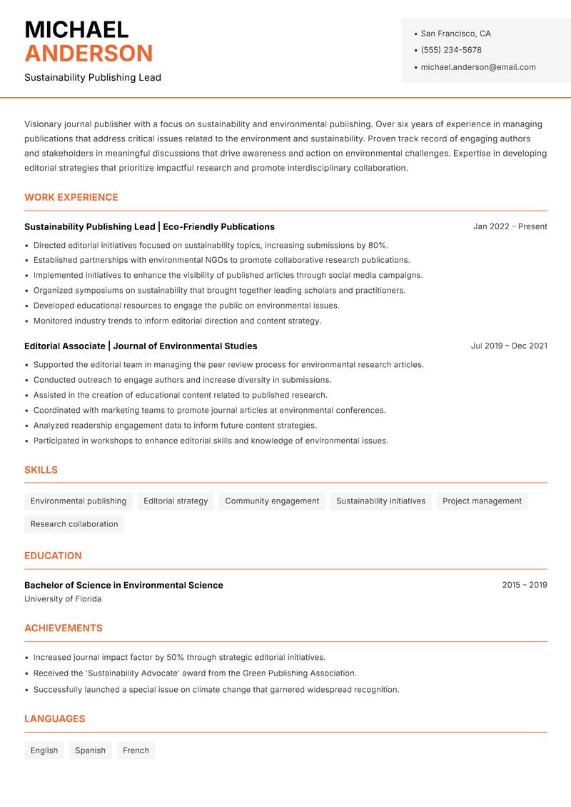 Journal Publisher resume template — Modern Professional