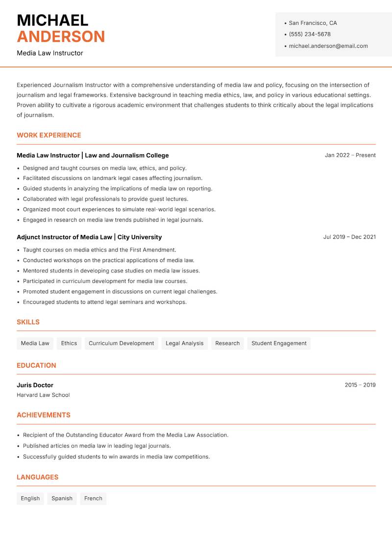 Journalism Instructor resume template — Modern Professional