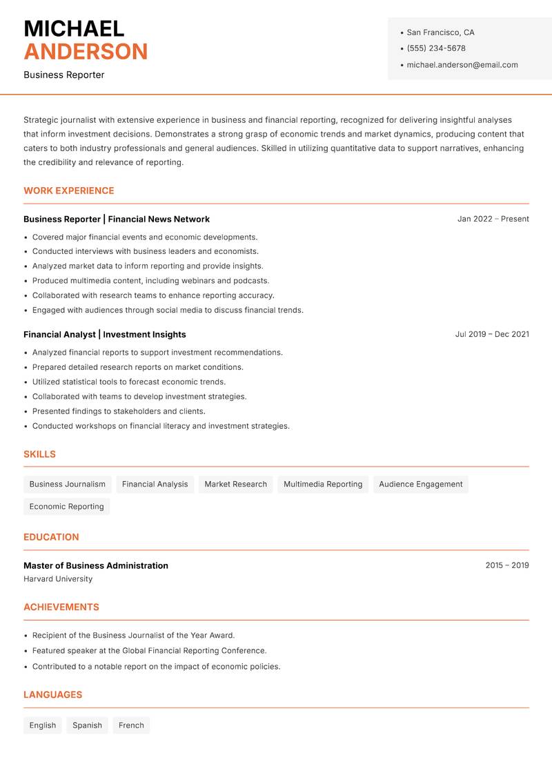 Journalist resume template — Modern Professional