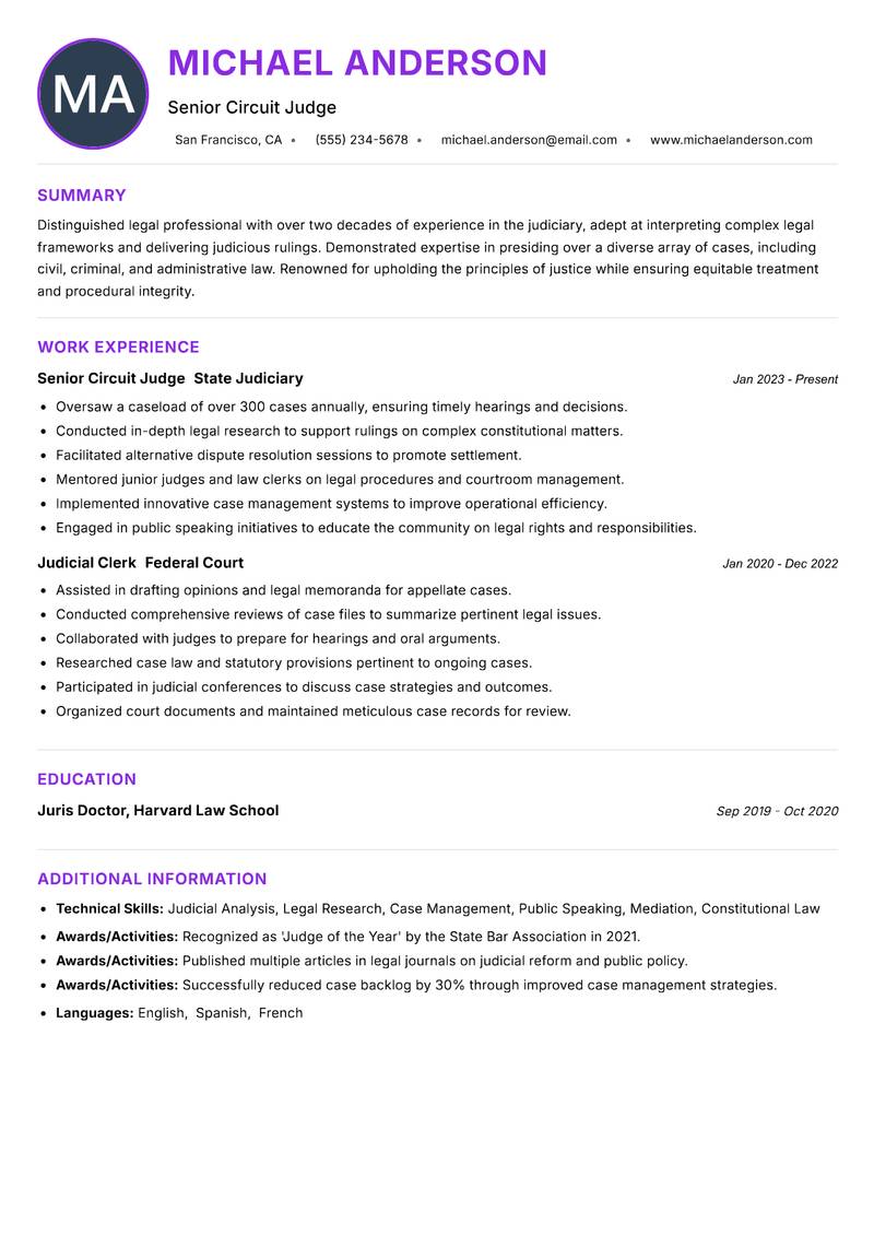 Judge resume example — ATS-friendly template