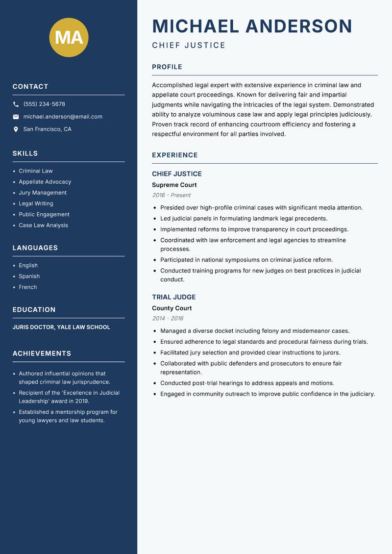 Judge resume template — Classic Clean