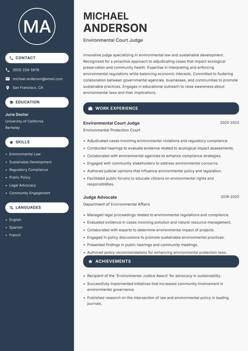 Judge resume template — Compact
