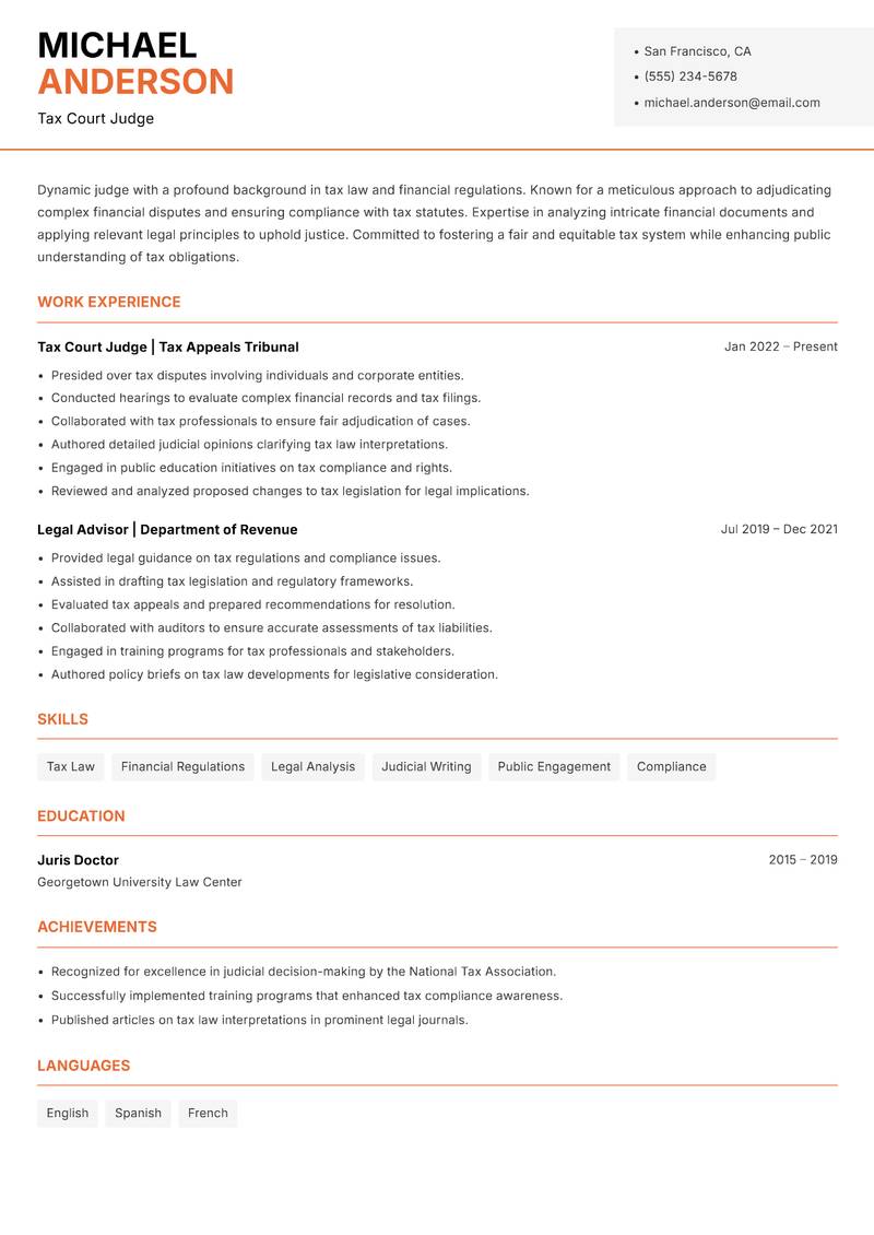 Judge resume template — Modern Professional