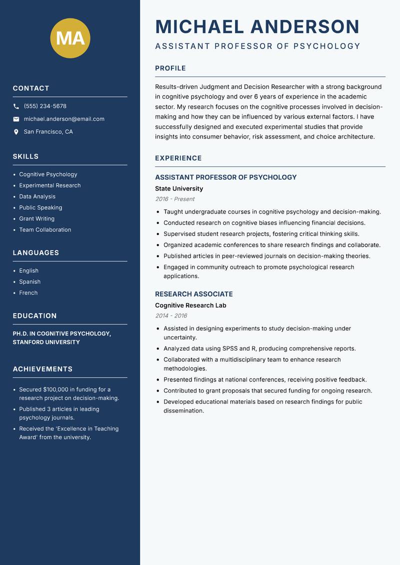 Judgment and Decision Researcher resume template — Classic Clean