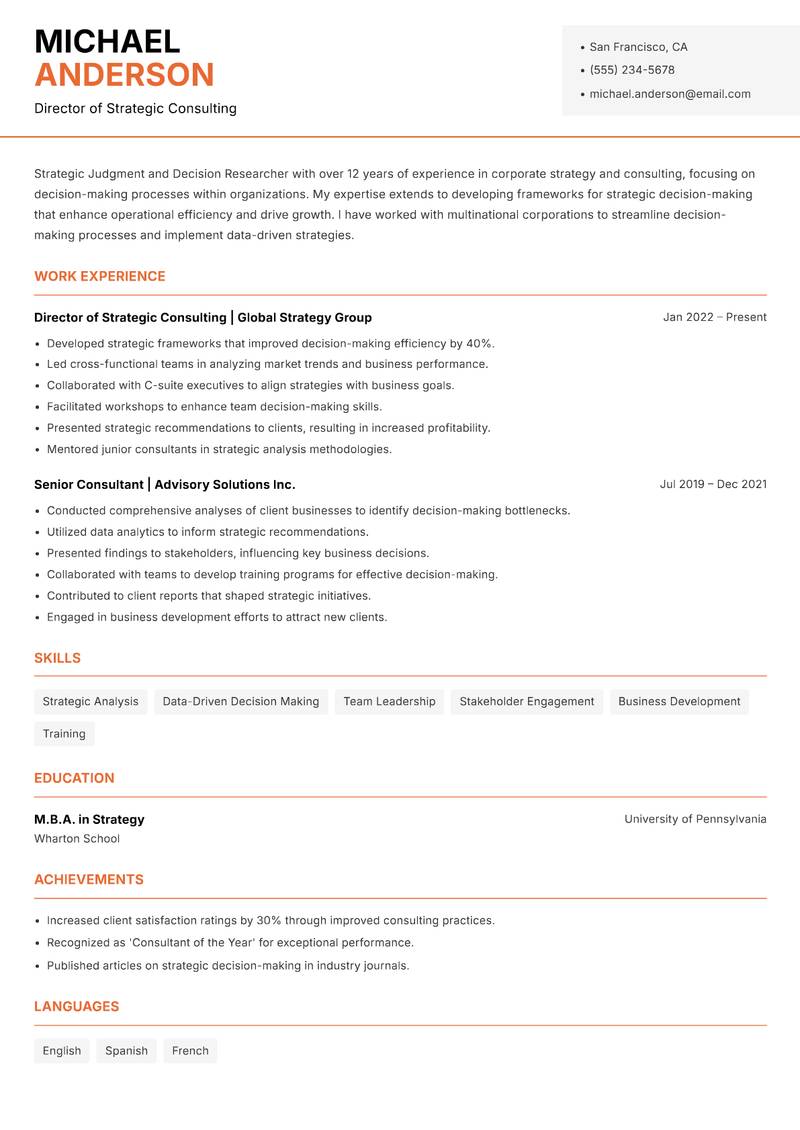 Judgment and Decision Researcher resume template — Modern Professional