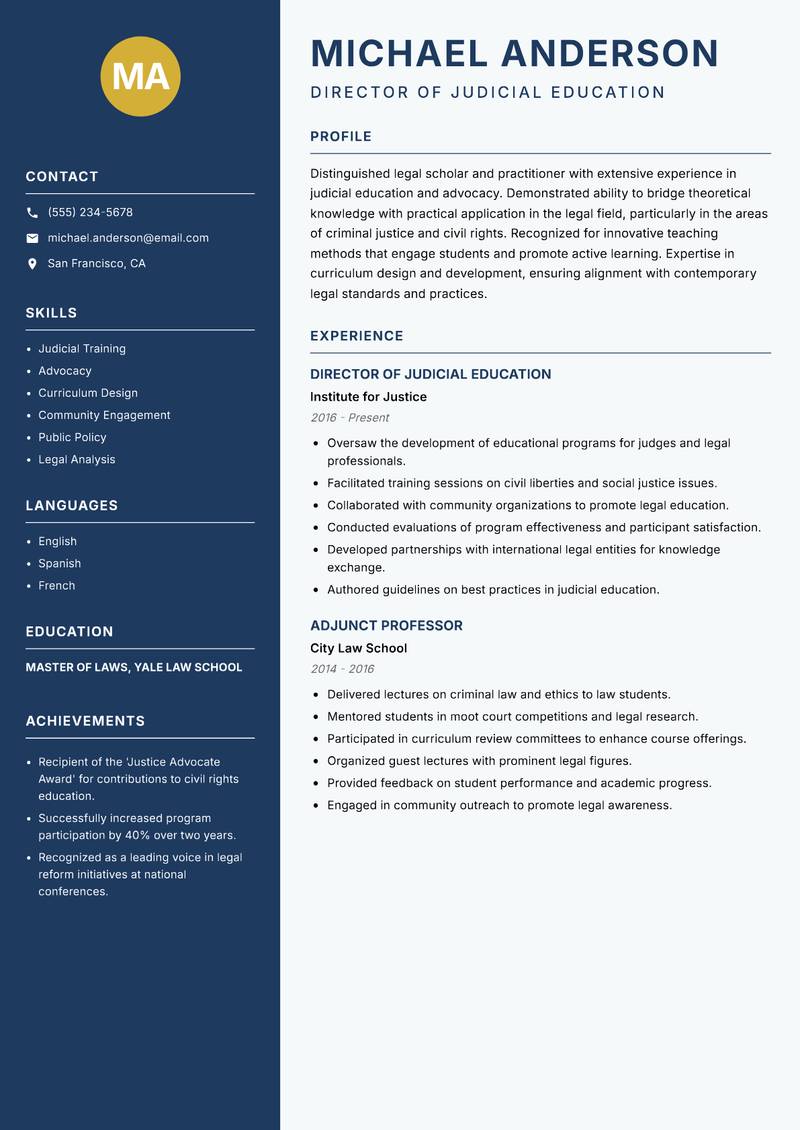 Judicial Academy Faculty resume template — Classic Clean
