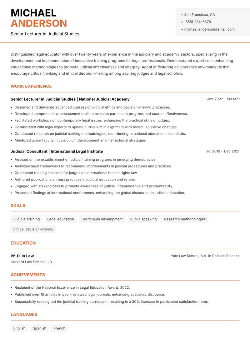 Judicial Academy Faculty resume template — Modern Professional